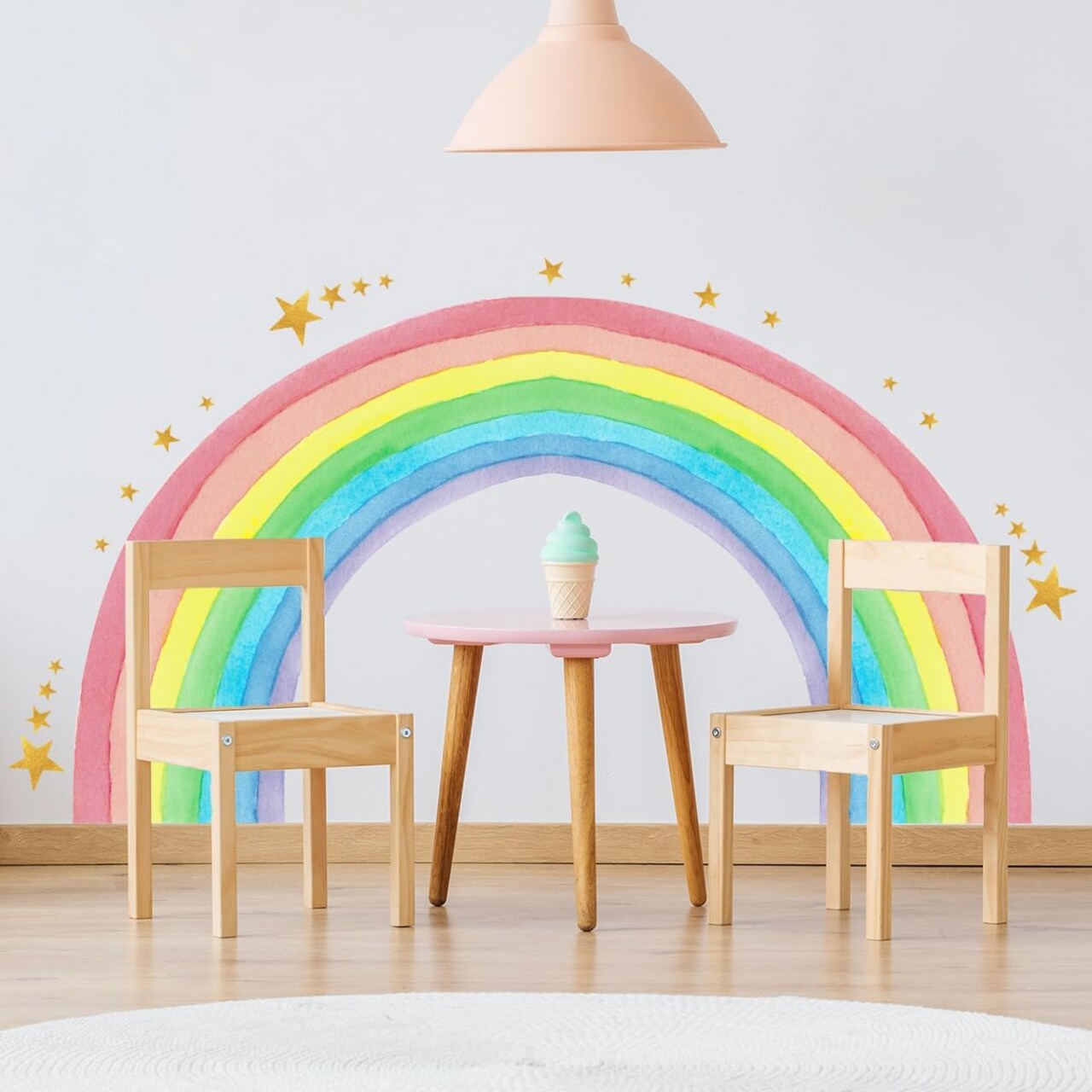 Large Watercolor Rainbow Wall Decals, Colorful Nursery Wall Decor (Multicolor)